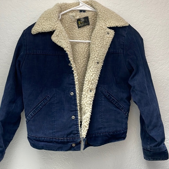 Bluebell Collection Jackets & Blazers - Vintage Blue Corduroy Jacket with Fuzz
